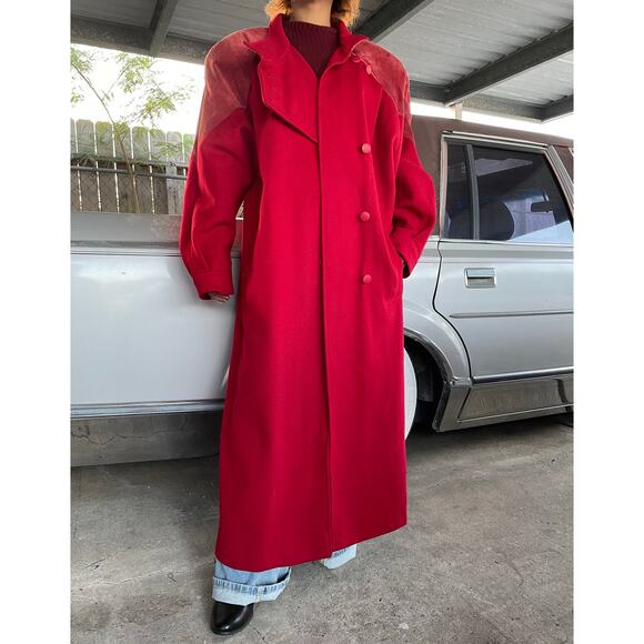 🔥Vintage 80s Fashion By Jill USA Wool Blend Leather shoulder Classic Overcoat - Picture 4 of 16